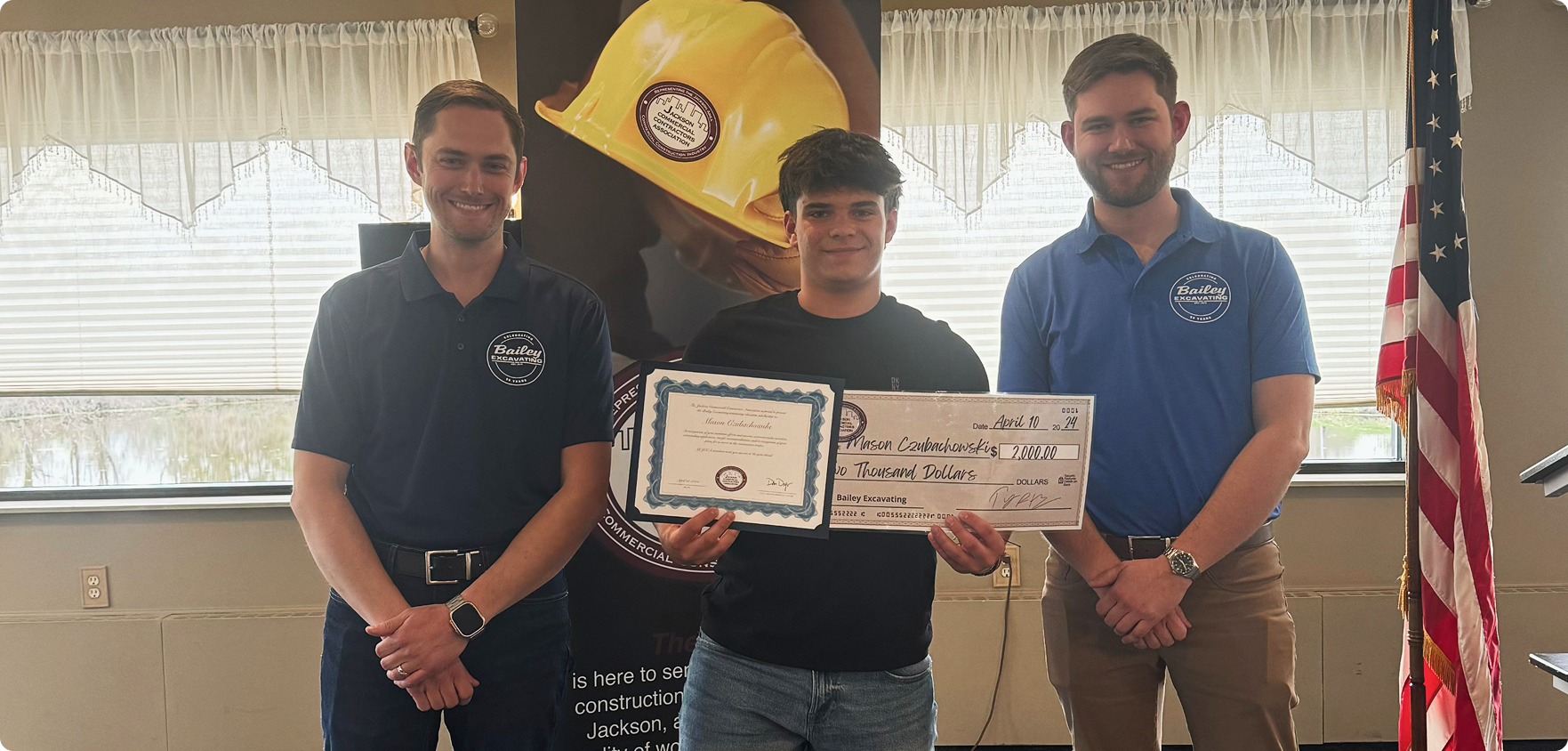 Left to right; Jacob Bailey, scholarship recipient Mason Czubachowski, and Jordan Bailey.